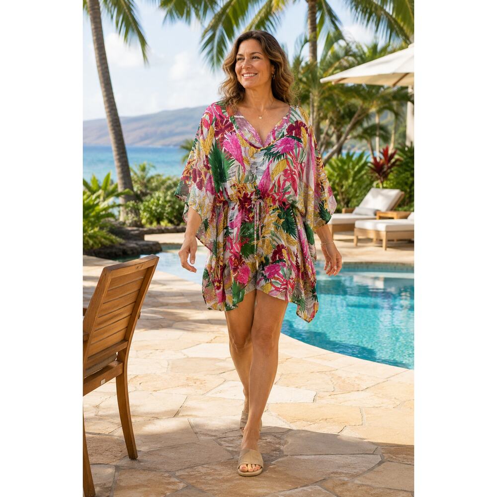 Coco Kai Tropical Cover Up Kaftan Hawaii Resortwear Beach Pool Boho Kimono